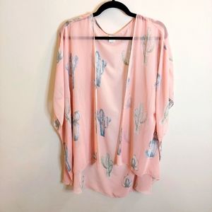 I Joah Light Pink Kimono Cardigan Cactus print